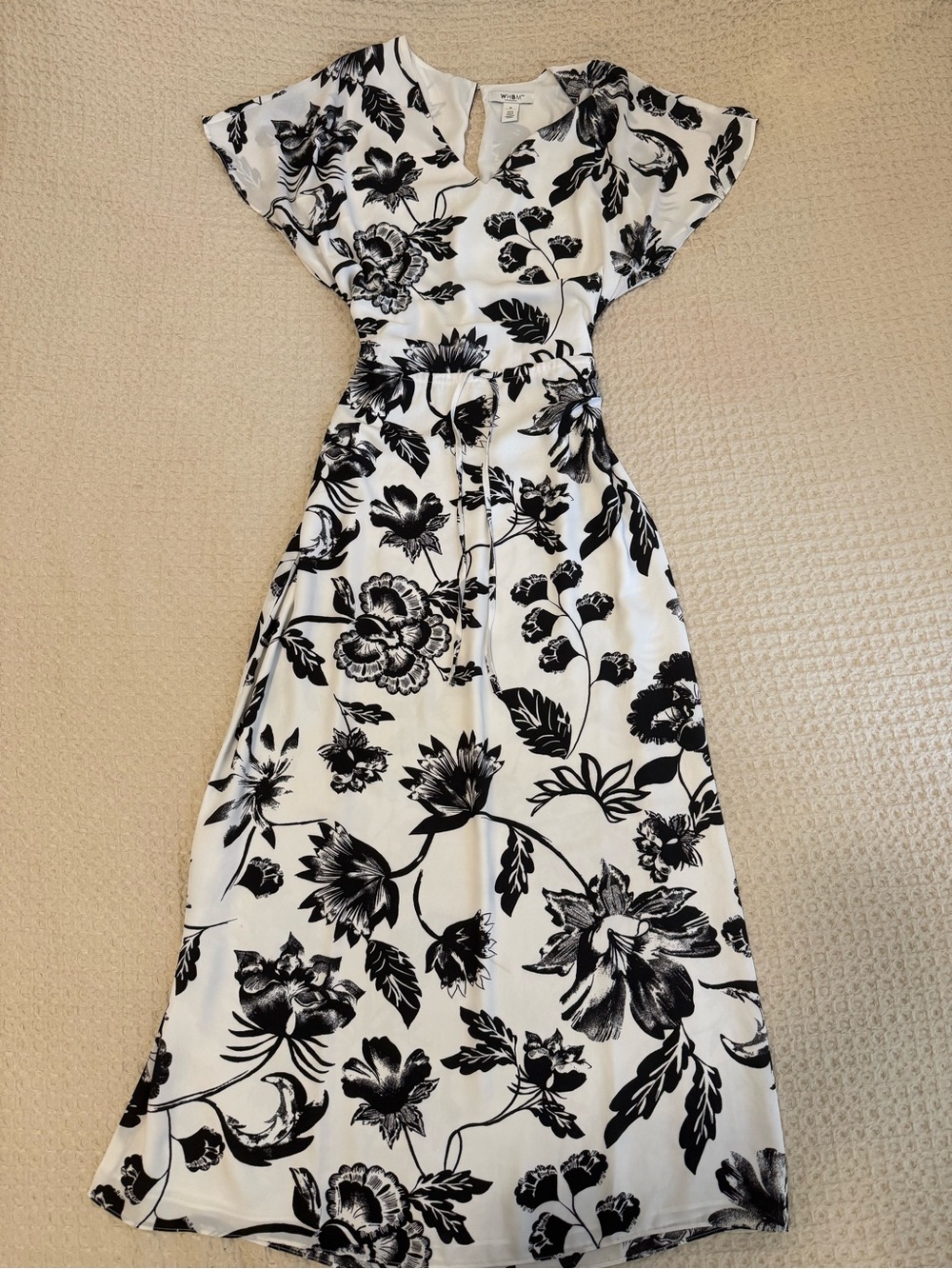White House Black Market Black and White Floral Wrap Maxi Dress